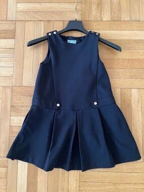 Jacadi Navy Pleated Sleeveless Dress